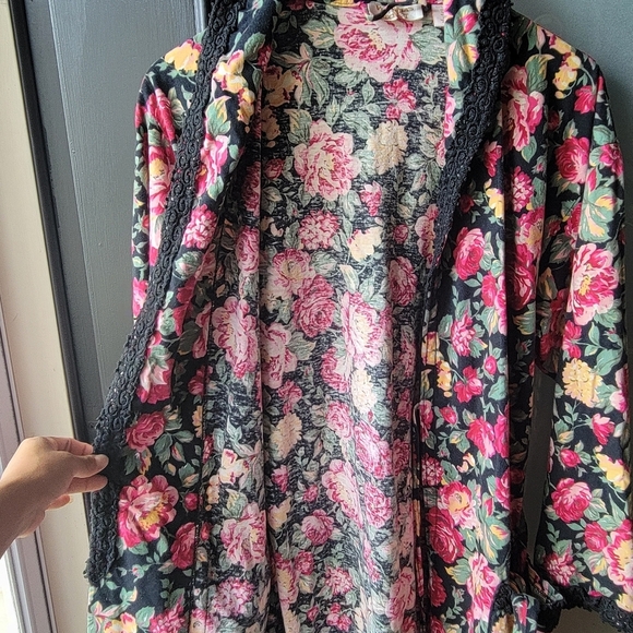 Vintage Robe Floral Print Victoria's Secret Cotton Belt P/S Long Wrap Pockets - Picture 11 of 16